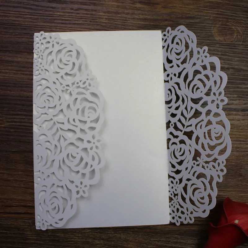 

Laser cut wedding invitations card pearl paper rose party invite 100pcs