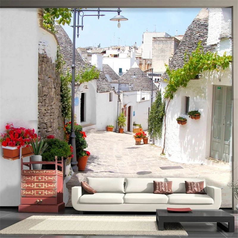 

beibehang Custom 3D photo wallpaper Greek Aegean style architecture of blue white landscape study bedroom living room TV wall