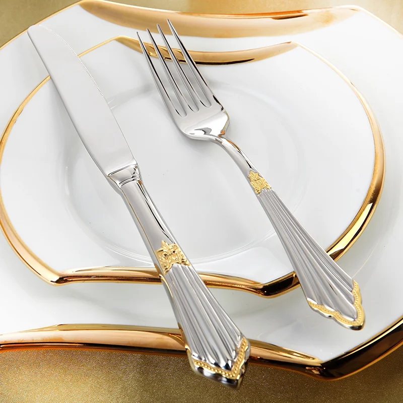 Gold Plated Cutlery Set 24pcs Luxury Dinner Sets Stainless Steel knives forks Royal Dining Table Setting Western Dinnerware Set