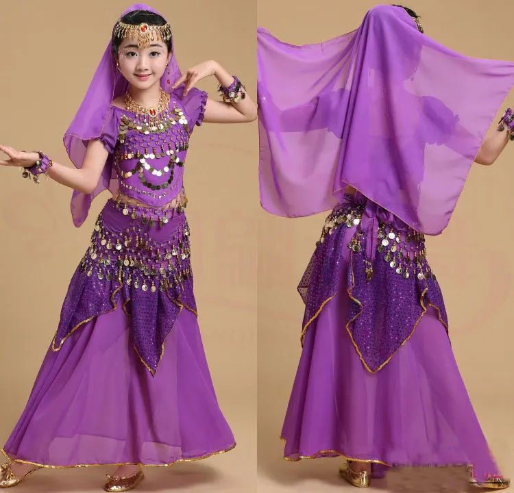 Children Belly Dance Costume Kids Indian Dance Dress Child Bollywood Dance Costumes for Girl Performance Dance Wear 6 Colors