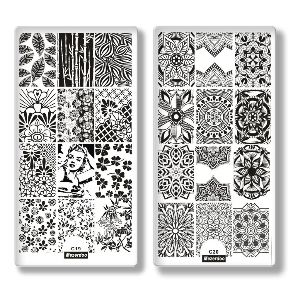 10Pc Nail Stamping Template Creative Geometry Style Rectangle Stamp Image Plate Lace Skull Geometric Pattern Nail Stamping Tools