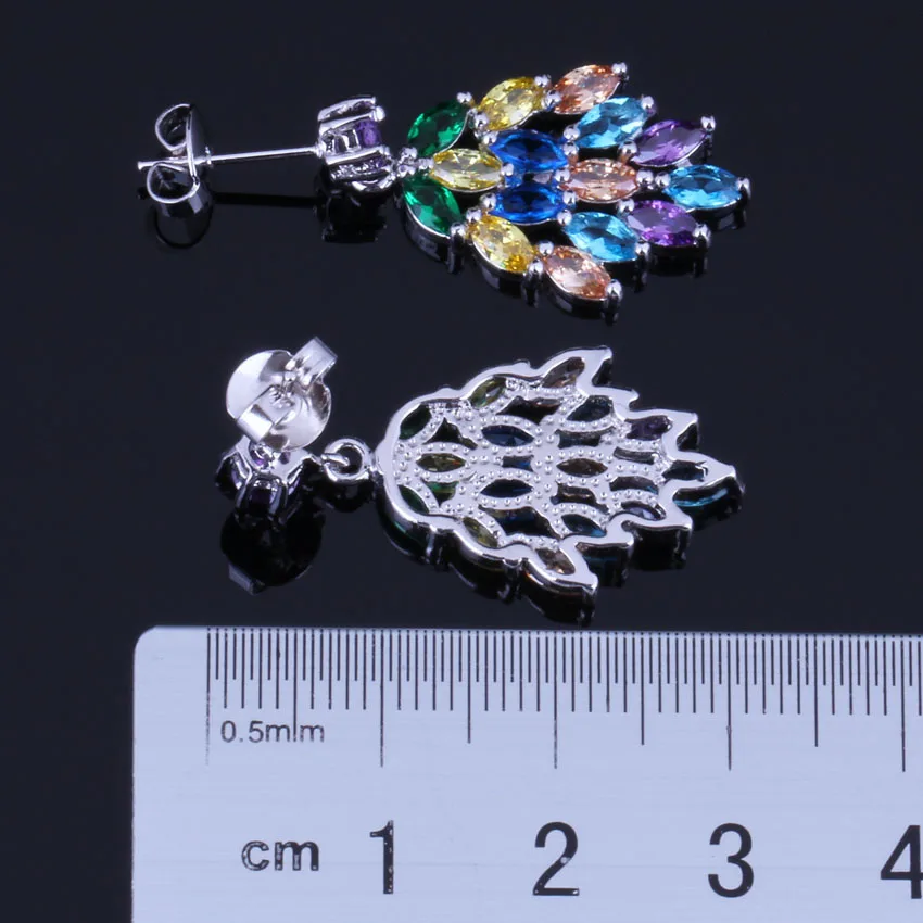 Alluring Multigem Multicolor Yellow Cubic Zirconia Silver Plated Drop Dangle Earrings V0696