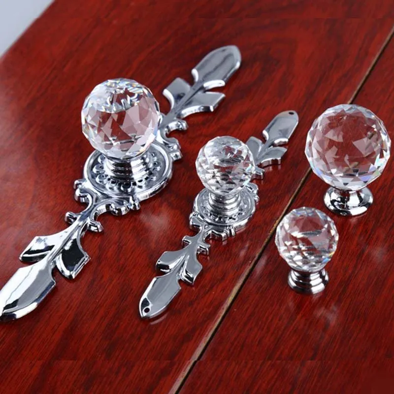 

120mm Clear glass crystal drawer cabinet knobs 170mm Rhinestone Chrome dresser pulls Kitchen cabinet knobs With backplate handle