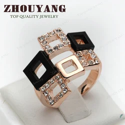 ZHOUYANG Top Quality ZYR091 Fashion Geometric Ring Rose Gold Color Austrian Crystals Full Sizes