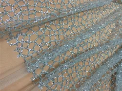 Silver Wedding African Lace Fabric with silver glitter sequins high quality Nigerian Lace Fabric with sequins sequin fabric