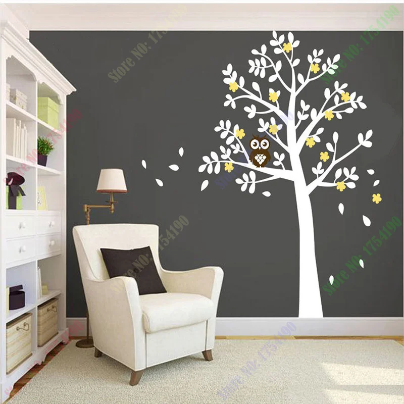 Huge White Tree Owl Wall Stickers xlarge size Decor vinyl Decal Removable Nursery Kids Baby Room Decorative Stickers 130x180cm