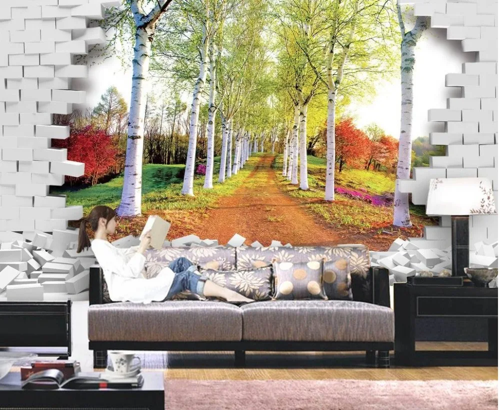 

Landscape wallpaper murals forest brick stereoscopic 3d wallpaper 3d mural wallpaper Home Decoration