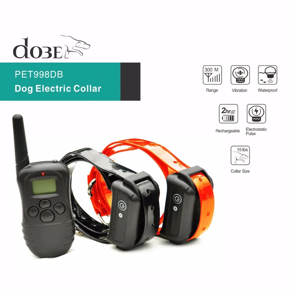 

Remote Control Dog Electric Collar Rechargeable Waterproof 300m Pet Training Bark Control for 2 Dogs