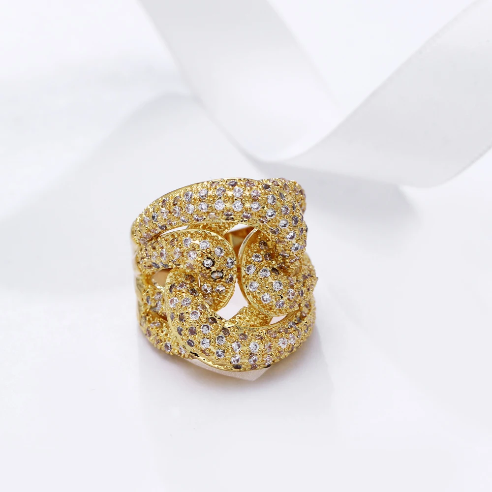 High Grade Luxury Big Ring White & Gold-color Jewellery Cubic Zirconia Shiny Jewelry Irregular Large rings for women