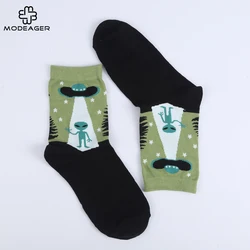 Modeager Brand Cartoon Cute Novelty UFO Alien Female Women Socks 75% Combed Cotton high quality Women Funny Socks