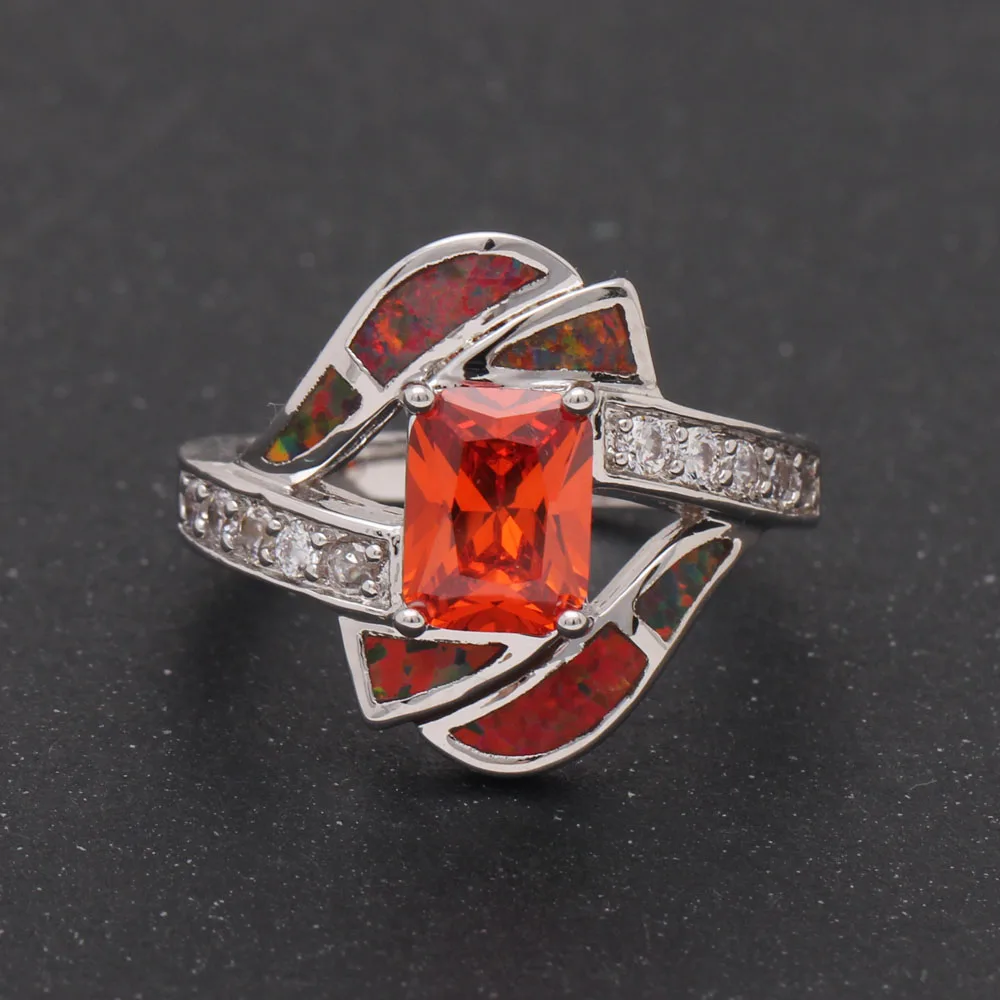 Factory Mystic red Fire Opal Rings For Women Lady silver color Wedding Party Engagement Love Ring Jewelry Distribution