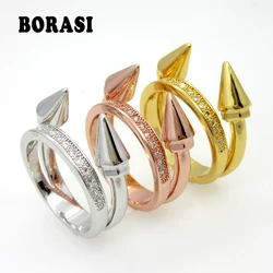 Luxury Brand Jewelry Nail Rings Cubic Zircon Engagement Ring Hypoallergenic Copper Gold Color Wedding Rings For Women