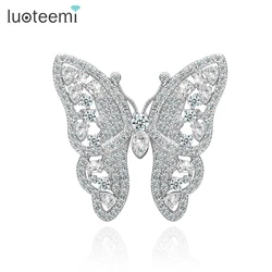 LUOTEEMI Wholesale Jewelry Supplier New Fashion Hot Selling Brooches Butterfly Korea Style CZ Wedding Bridal White Gold-Color