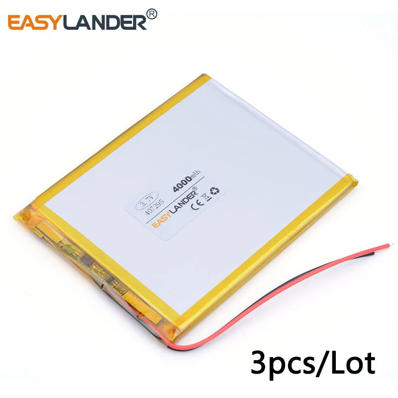 3pcs/Lot 407295 3.7 V 4000mAh lithium polymer battery For A product batteries tablets DVD E-book Tablet PC 047295