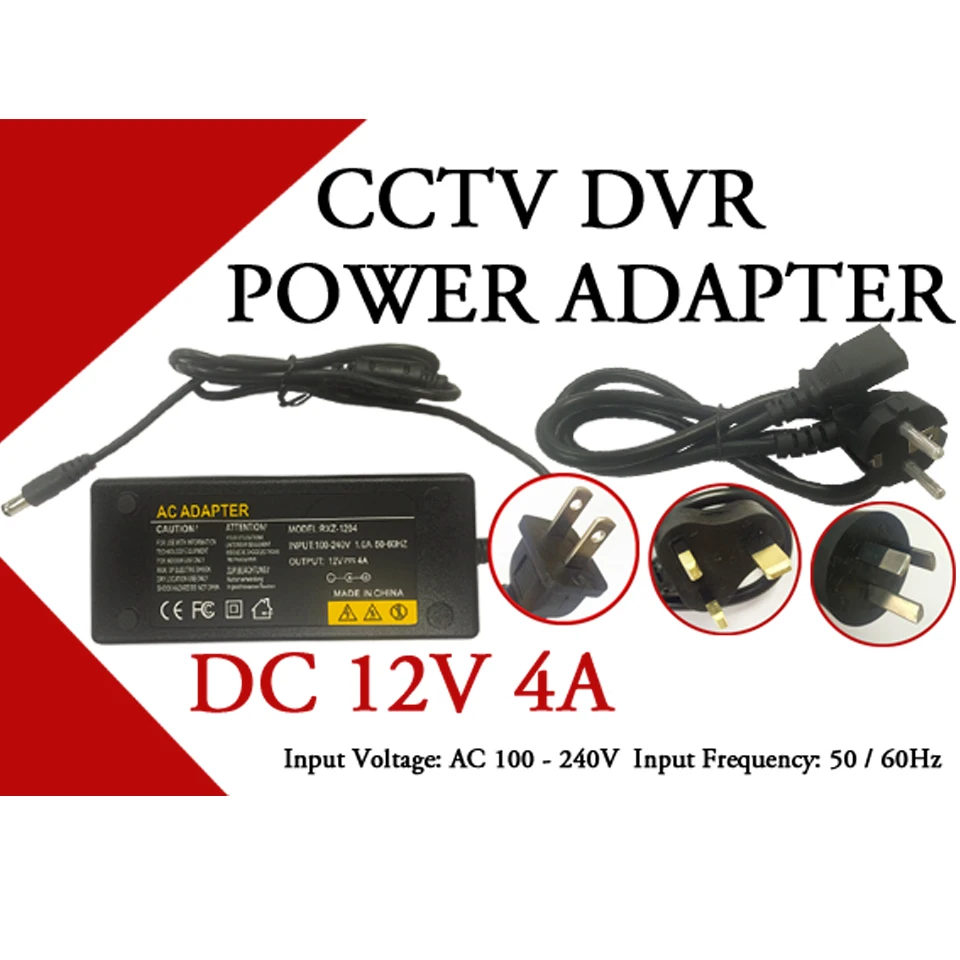 OUERTECH 12V 4A  Adapter Switching Power Supply Converter Adapter EU /AU/UK/US Plug Charger For  CCTV Security Camera DVR