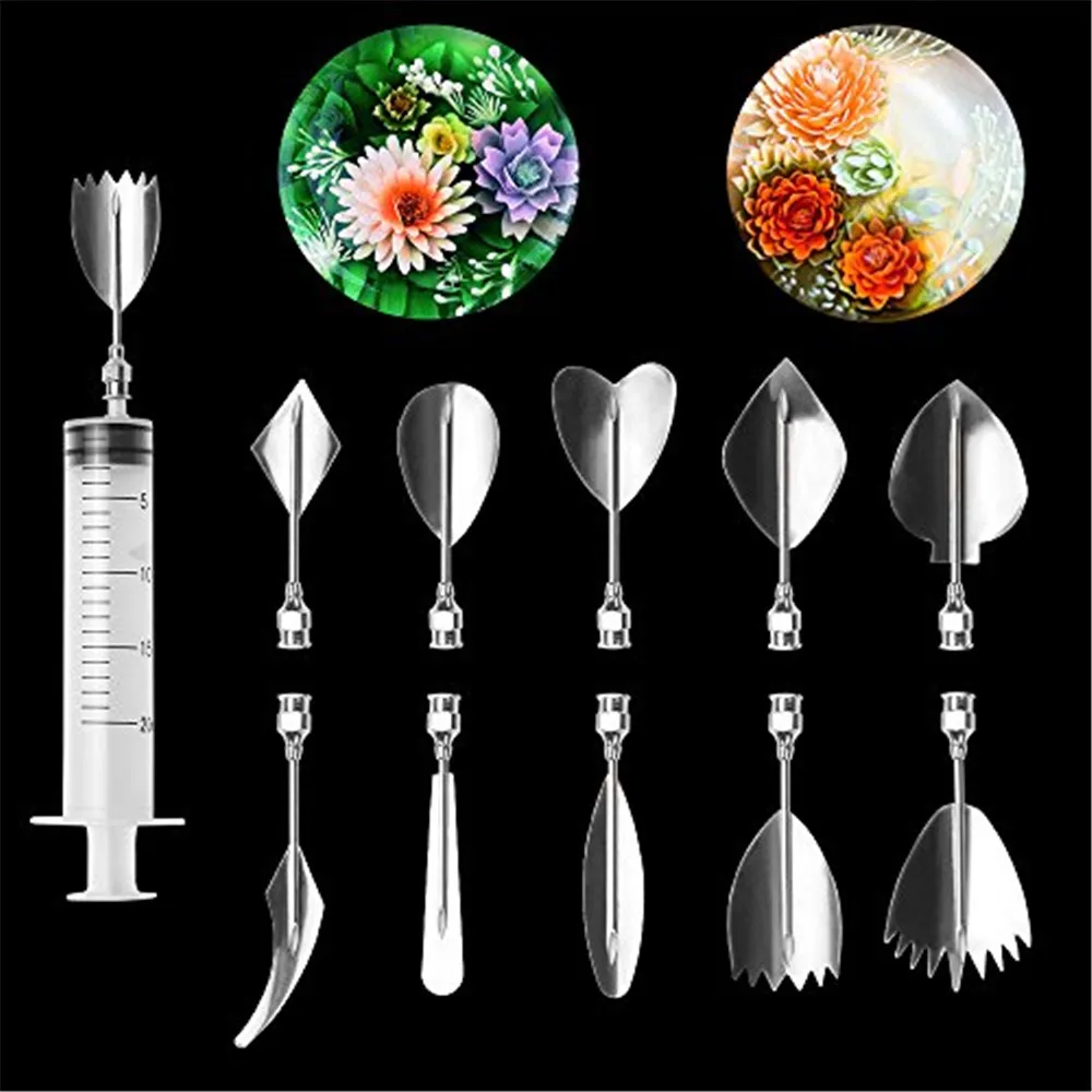 10pcs/set 3D Jelly Flower Art Tools Pudding Cake Decorating Piping Tip Baking And Pastry Accessories 304 Stainless Steel Carving