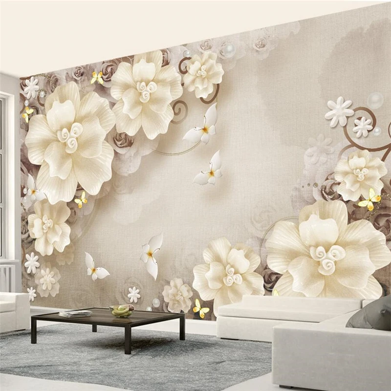 beibehang Custom Wallpaper 3d Photo Mural Emboss Rose Pearl Scandinavian Retro Jewelry Background Wall paper 3d papel de parede