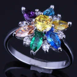 Charismatic Star Multi-Gem Multi-Color Yellow Cubic Zirconia Silver Plated Ring V0140