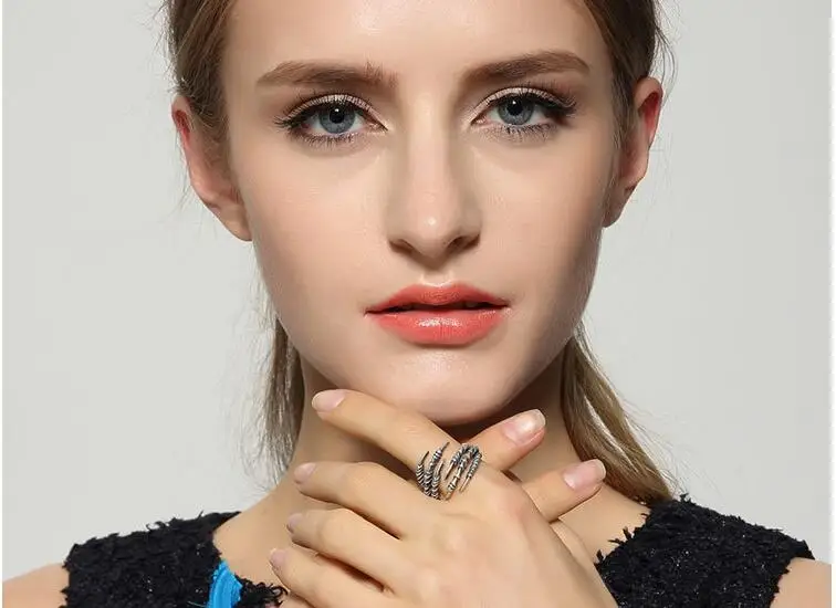 Genuine 925 Sterling Silver Gothic Punk Style Eagle Claw Finger Ring Opening Adjustable Rings For Women Mens Jewelry