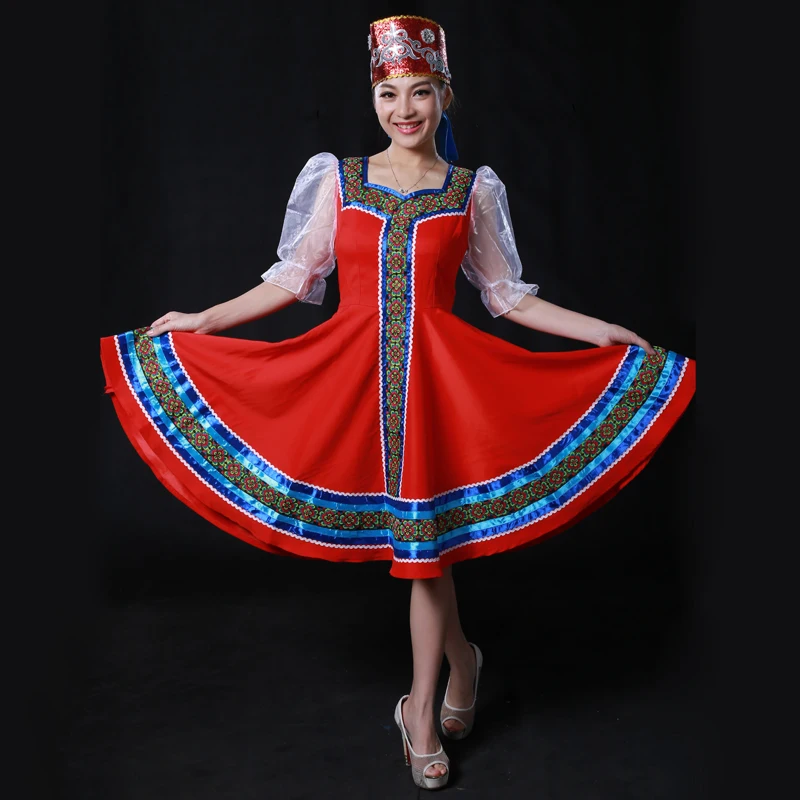 Custom Made Russian Folk Dance Costumes With Headwear, Russia Stage Dancing Wear Retail Wholesale HF1276