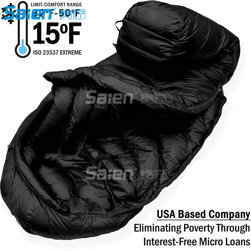 Quandary 15 Degree F 1000g Hydrophobic Down Sleeping Bag with Allied LofTech Base-Ultra Lightweight 3 Season Mummy Bag