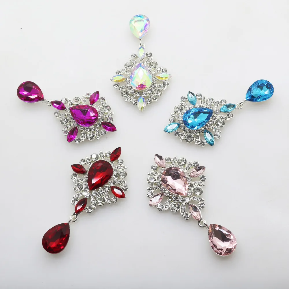 ZMASEY 2pcs/lot New Flatback Brooch Buttons 38 x 65mm Alloy Glass crystal Diy Jewelry Accessories Decoration Wholesale Prices