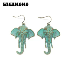 2021 New Fashion 1 Pair Retro Patina Plated Zinc Alloy Green Elephant Earrings for Women's Fashion Jewelry Gifts Date and Party