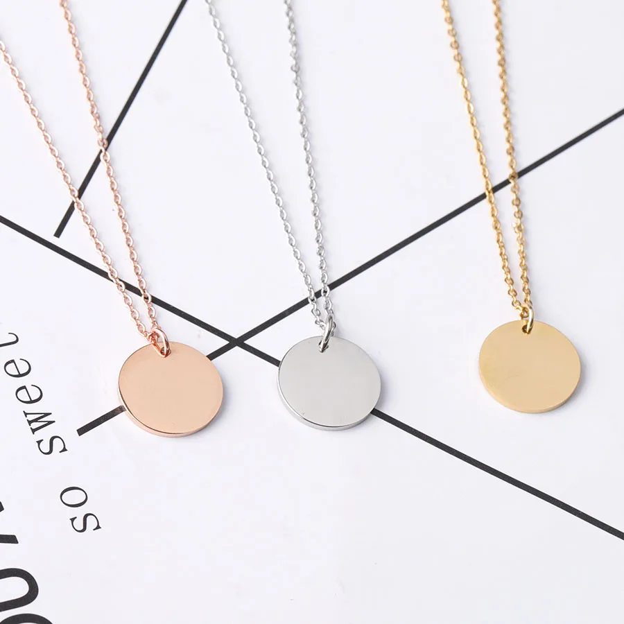 Fnixtar 20Pcs 45cm Stainless Steel Mirror Polish Necklace PVD Plating Round Disc Pendant Neckalce For Women\'s Fashion Jewelry