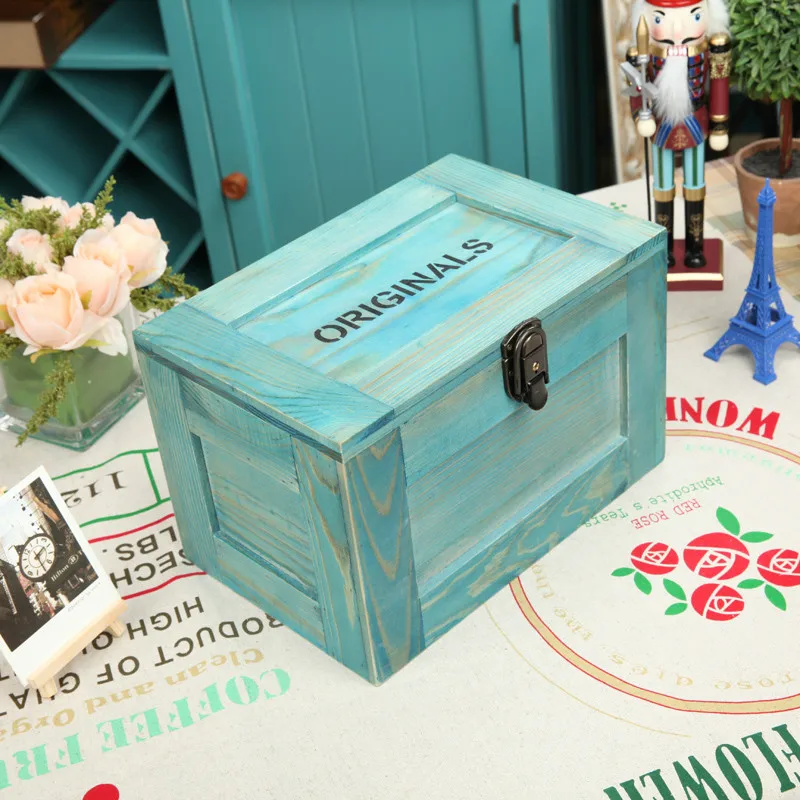 Zakka Storage Box Decoration Box Retro Style Solid Wood with Lock Box Wooden Jewelry Box