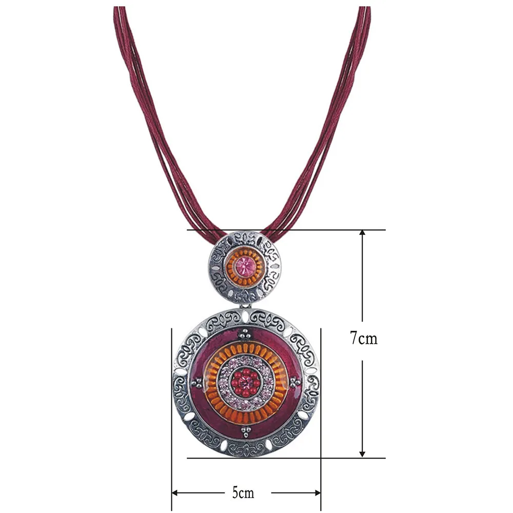 Fashion Bohemia Style Trendy Necklace Pendant Vintage Round Zinc Alloy Enamel Rhinestone Bead Statement