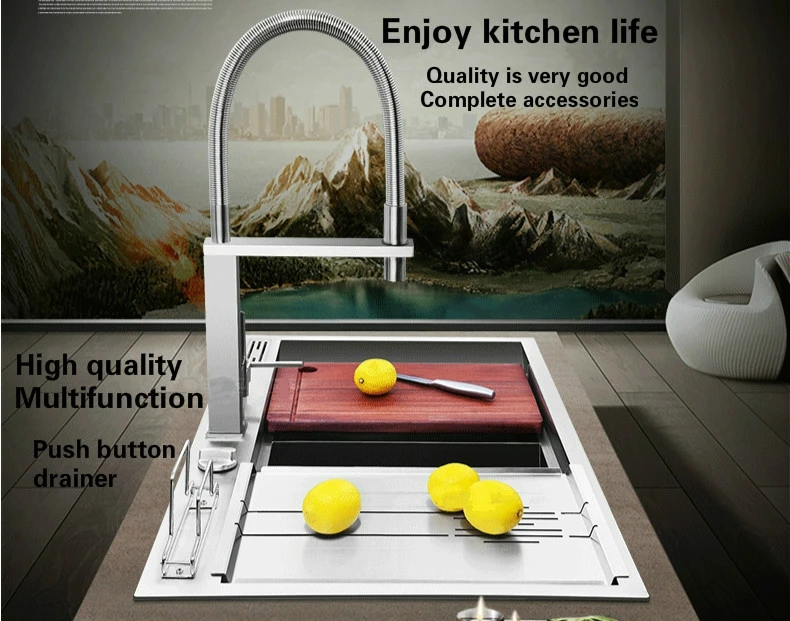 Free shipping Luxury big kitchen manual sink double groove push the button - drainer standard stainless steel hot sell 86x50 CM