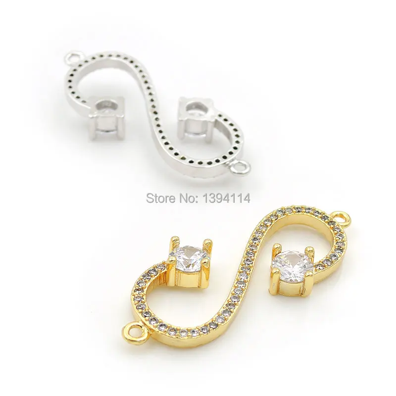 32*13*4mm Micro Pave Clear CZ S Style Connector Fit For Women As DIY Bracelets Accessory