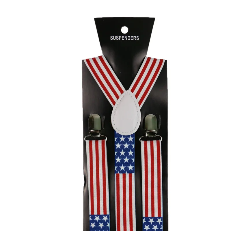 Winfox 2,5 cm breit USA Amerika Flagge Muster Hosenträger Unisex Clip-on Hosenträger Elastische Dünne Hosenträger Y-Back hosenträger