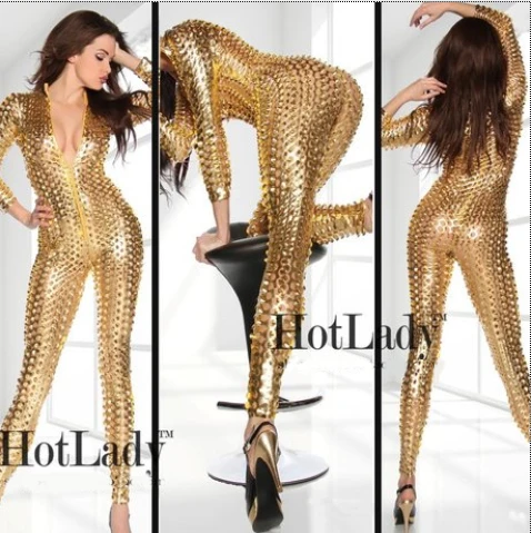 Sexy Hollow Black Silver Gold Fashion Dj Stage Dance Show Female Singer Costume Full Body Suit Bodysuit Women