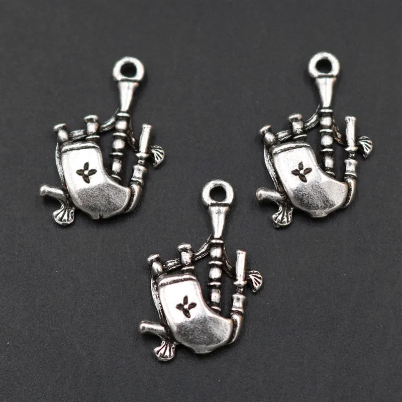 10pcs Silver Plated Scotland Musical Instruments Bagpipe National Style Bracelet Pendant DIY Charms For Jewelry Carfts Making