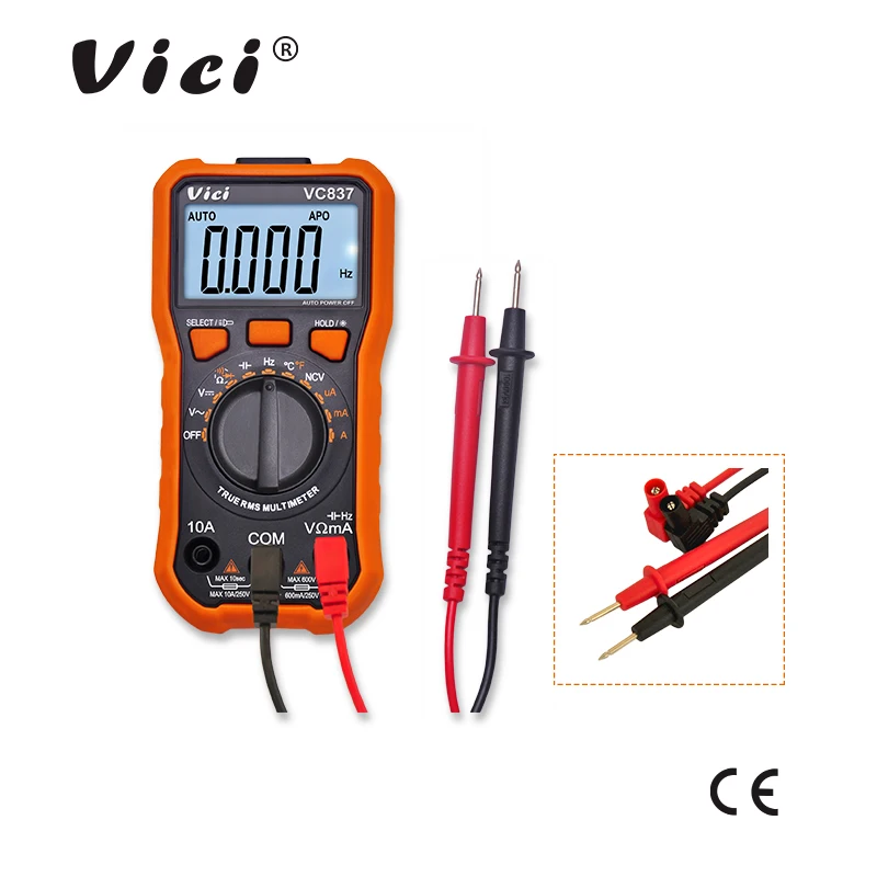 Vici 디지털 멀티미터 DMM True RMS 3 5/6 자동 범위 커패시턴스 저항, NCV 주파수 듀티 사이클 데이터 홀드 기능, VC837