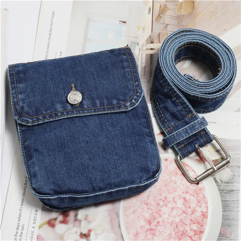 Mihaivina Waist Bag Women Denim Fanny Pack Lady Handbag On the Belt Money Bags Canvas Waist Packs Pocket Travel Pouch Bag Bolsa