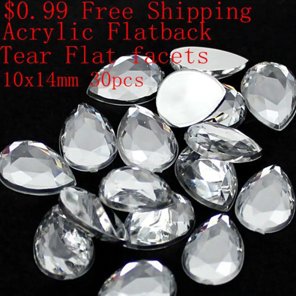 Three Sizes Acrylic Rhinestones Flat Back Tear Flat Facets Crystal Non Hotfix Glue On Loose Beads DIY Wedding Dress Supplies