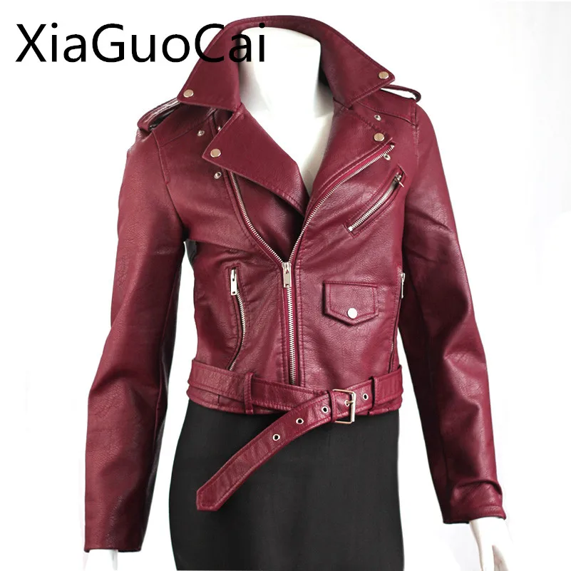 

Fashion Waterproof Leather Women Jackets Long Sleeve Zip Turn-down Collar Overcoat Thick Spring and Autumn Coats Z503 35