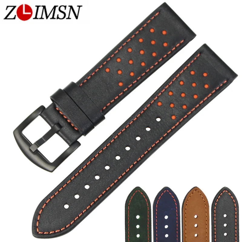 ZLIMSN Men's Women's Clock Sport Watches Strap Accessories Genuine Leather Watch Band 22mm Black Brown Belt Watchband Pin Buckle