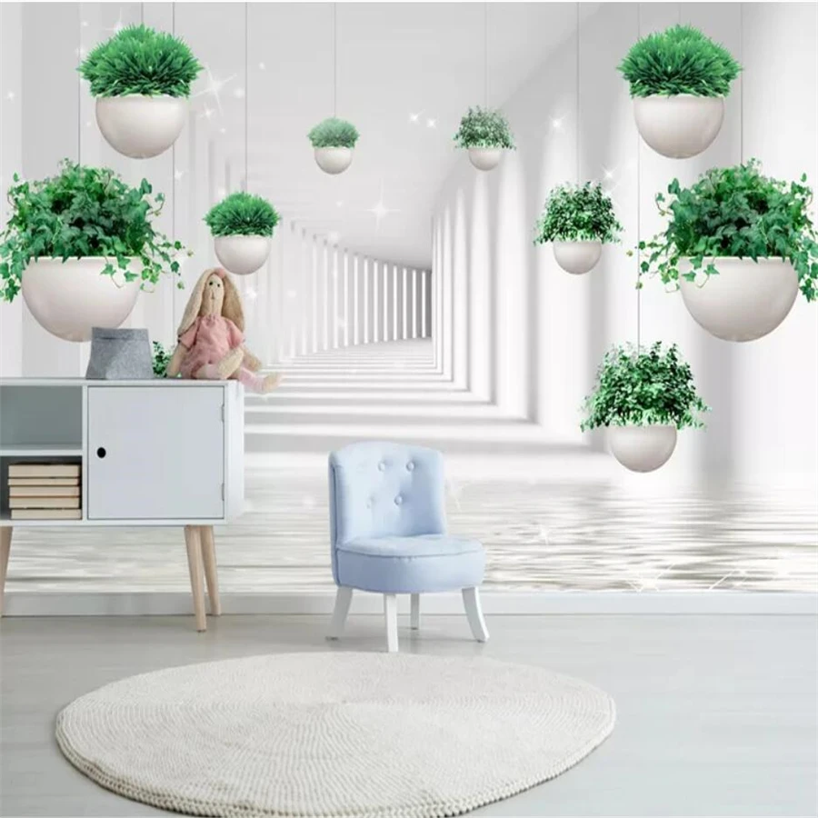 

beibehang Custom wallpaper 3d mural small fresh hanging plant space living room papel de parede TV background wall paper mural