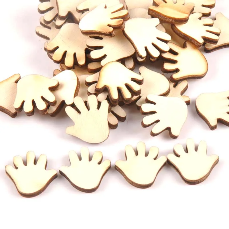 50pcs Unfinished Wooden Ornaments For Scrapbooking Hand Shape Wood Slices DIY Crafts Handmade Home Decoration Accessories m0994