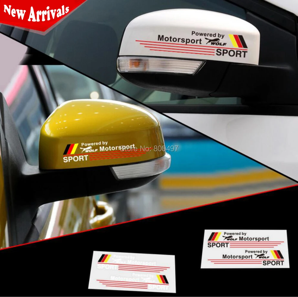 2 x New Car Styling Power by Wolf Motorsport Stickers Rear View Mirror Car Vinyl Decals for Ford Focus Fiesta Mondeo Fusion