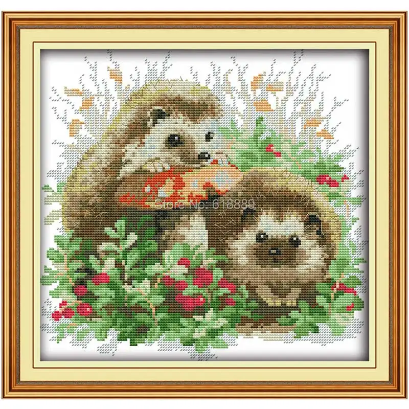 Hedgehog and Mushroom Counted Cross Stitch 11CT 14CT Cross Stitch Set Wholesale Animal Cross-stitch Kits Embroidery Needlework