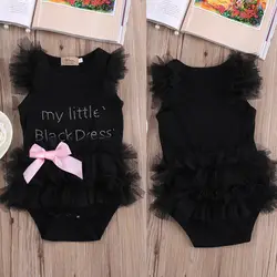 Rompers Infant Baby Girls Clothes My Little Black Dress Bow Lace Short Sleeve Cute Cotton Rompers Outfits Baby Girl Clothing