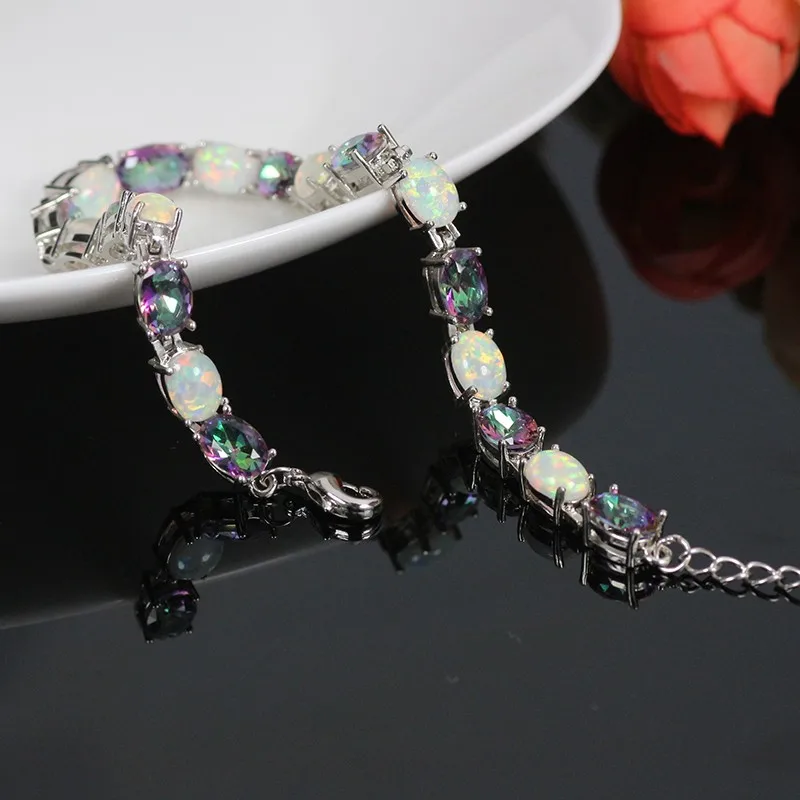 JLB-052  Trendy Precious Fire Opal Gem & Purple Crystal  Bracelets for Women Elegant Jewelry Best Gift for Lovers
