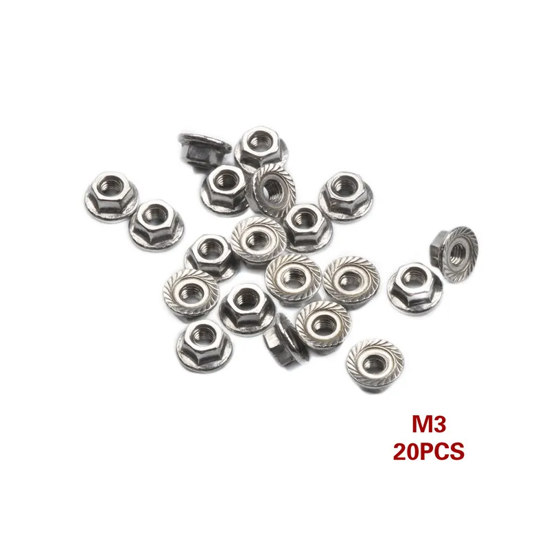 20Pcs 304 Stainless Steel Hexagon Flange Nuts Set Lock Nut Sets Threaded Nuts Fastening Hardware Accessories Nut Kit M3/4/5/6/8