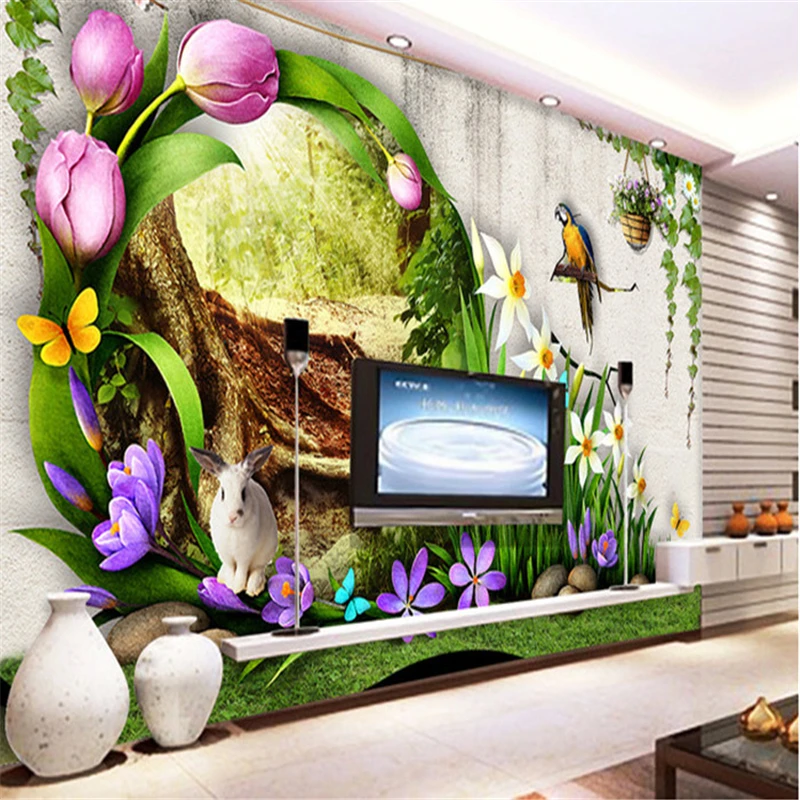 

beibehang Personalized custom 3D flower forest green living room over the children's room wallpaper mural wallpaper