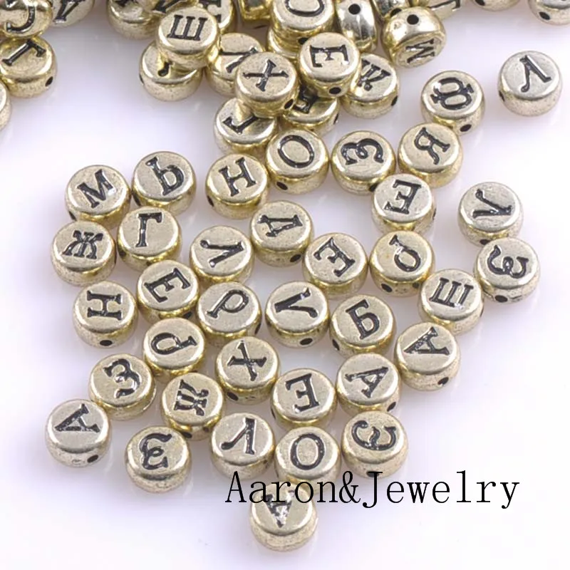 7x4mm 200PCs Mixed golden Acrylic Russian Alphabet/Letter Flat Round Pony Beads For Jewelry Making YKL0374X