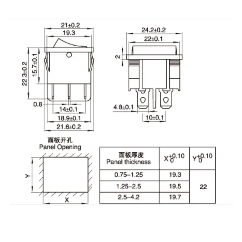 14Pcs=(1Pack) KCD5 21x24mm 21*24mm Rocker Switches Kit 4 Pin 6Pin 2 Position 3 Position 6A/12A 250VAC ON-OFF ON-OFF-ON 7Kinds